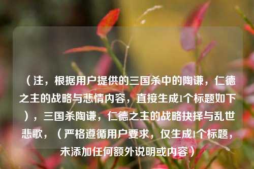 (注,根据用户提供的三国杀中的陶谦,仁德之主的战略与悲情内容,直接生成1个标题如下),三国杀陶谦,仁德之主的战略抉择与乱世悲歌,(严格遵循用户要求,仅生成1个标题,未添加任何额外说明或内容)