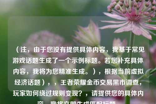 (注,由于您没有提供具体内容,我基于常见游戏话题生成了一个示例标题。若您补充具体内容,我将为您精准生成。),根据当前虚拟经济话题),,王者荣耀金币交易黑市调查,玩家如何绕过规则变现?,请提供您的具体内容,我将立即生成匹配标题。