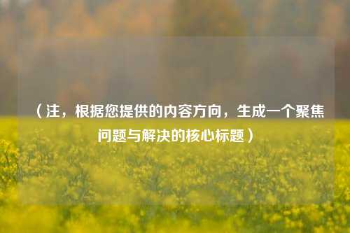 (注,根据您提供的内容方向,生成一个聚焦问题与解决的核心标题)