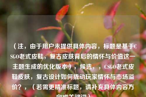 (注,由于用户未提供具体内容,标题是基于CSGO老式皮鞋,复古皮肤背后的情怀与价值这一主题生成的优化版本),候选,,CSGO老式皮鞋皮肤,复古设计如何撬动玩家情怀与市场溢价?,(若需更精准标题,请补充具体内容方向或关键词)