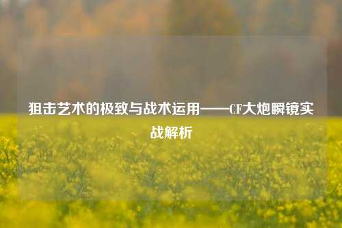 狙击艺术的极致与战术运用——CF大炮瞬镜实战解析