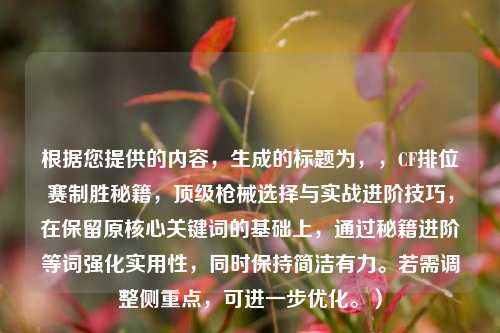 根据您提供的内容,生成的标题为,,CF排位赛制胜秘籍,顶级枪械选择与实战进阶技巧,在保留原核心关键词的基础上,通过秘籍进阶等词强化实用性,同时保持简洁有力。若需调整侧重点,可进一步优化。)