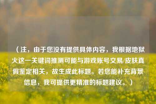 (注,由于您没有提供具体内容,我根据地狱火这一关键词推测可能与游戏账号交易/皮肤真假鉴定相关,故生成此标题。若您能补充背景信息,我可提供更精准的标题建议。)