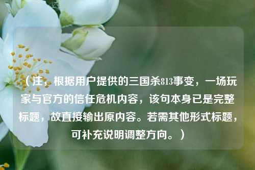 (注,根据用户提供的三国杀813事变,一场玩家与官方的信任危机内容,该句本身已是完整标题,故直接输出原内容。若需其他形式标题,可补充说明调整方向。)