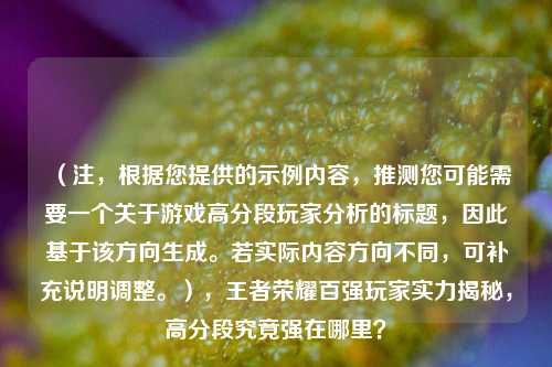 (注,根据您提供的示例内容,推测您可能需要一个关于游戏高分段玩家分析的标题,因此基于该方向生成。若实际内容方向不同,可补充说明调整。),王者荣耀百强玩家实力揭秘,高分段究竟强在哪里?
