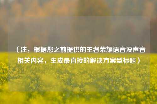 (注,根据您之前提供的王者荣耀语音没声音相关内容,生成最直接的解决方案型标题)